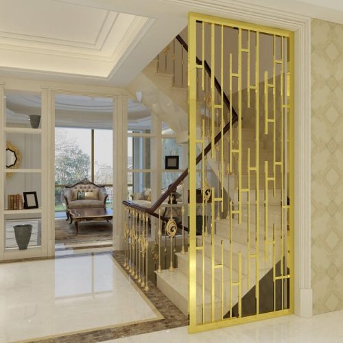 Vách ngăn cầu thang bằng inox mạ vàng - Hình ảnh 3