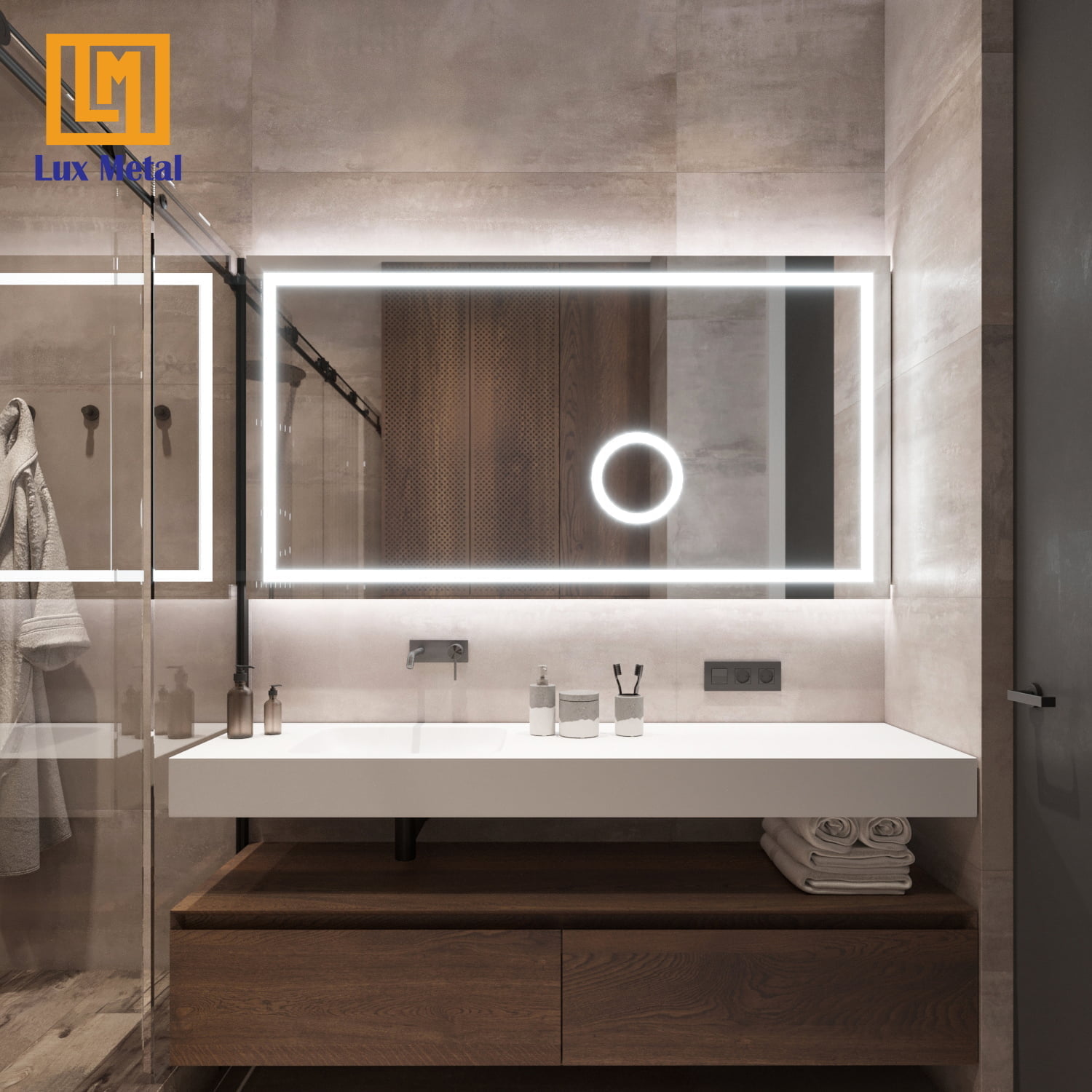 Gương chữ nhật đèn led khung inox trắng
