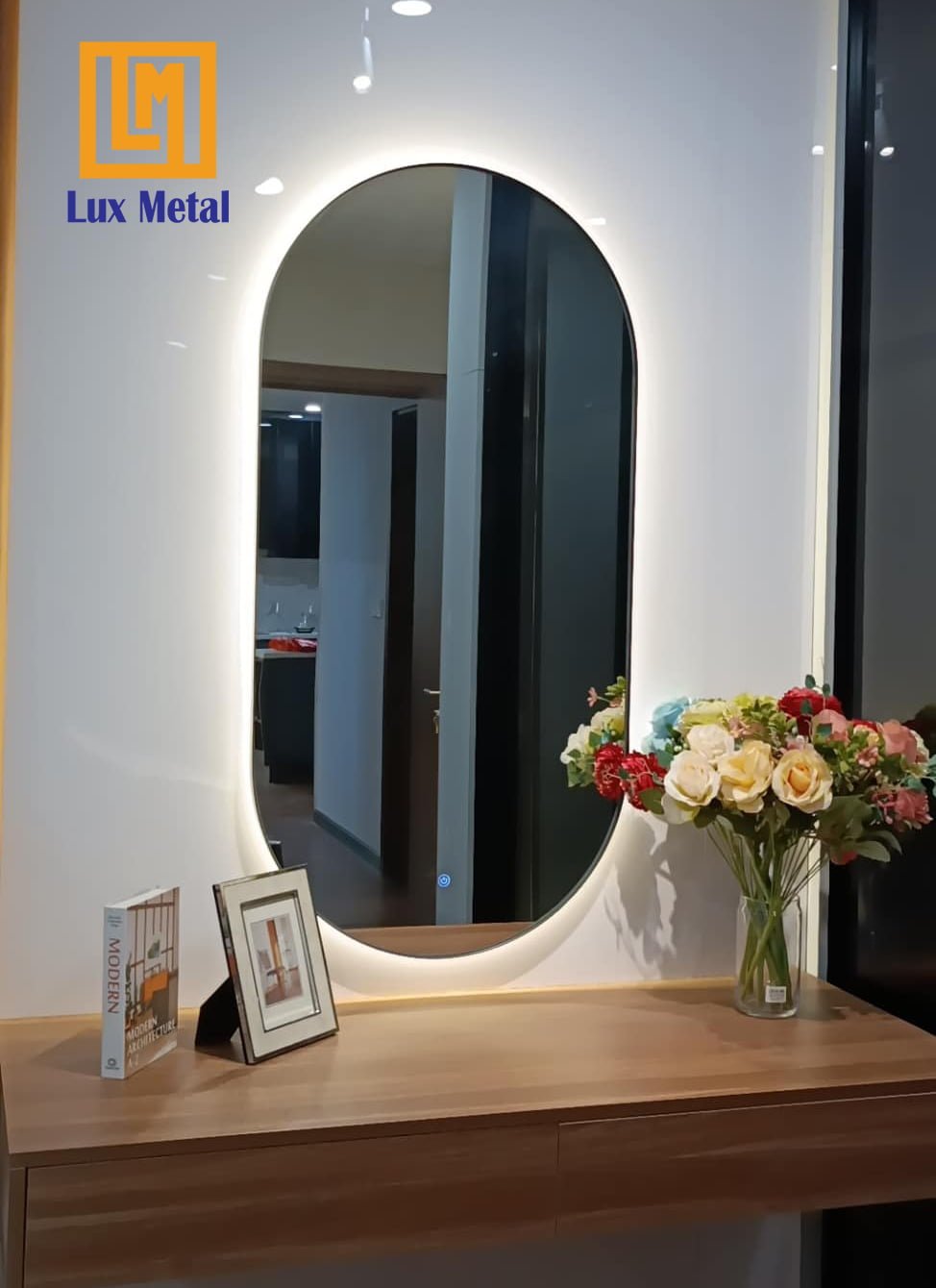 Gương soi toàn thân khung viền inox mạ vàng Gương oval viền inox trang trí đẹp